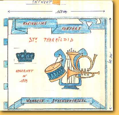 Ontwerp voor het huidige vaandel opgemaakt door oud-voorzitter Clement Van Boxmeer.